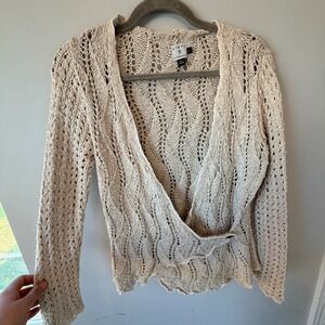 Clare by Icelandic Design Wrap Cardigan Sweater Women Large Silk Linen Cabincore